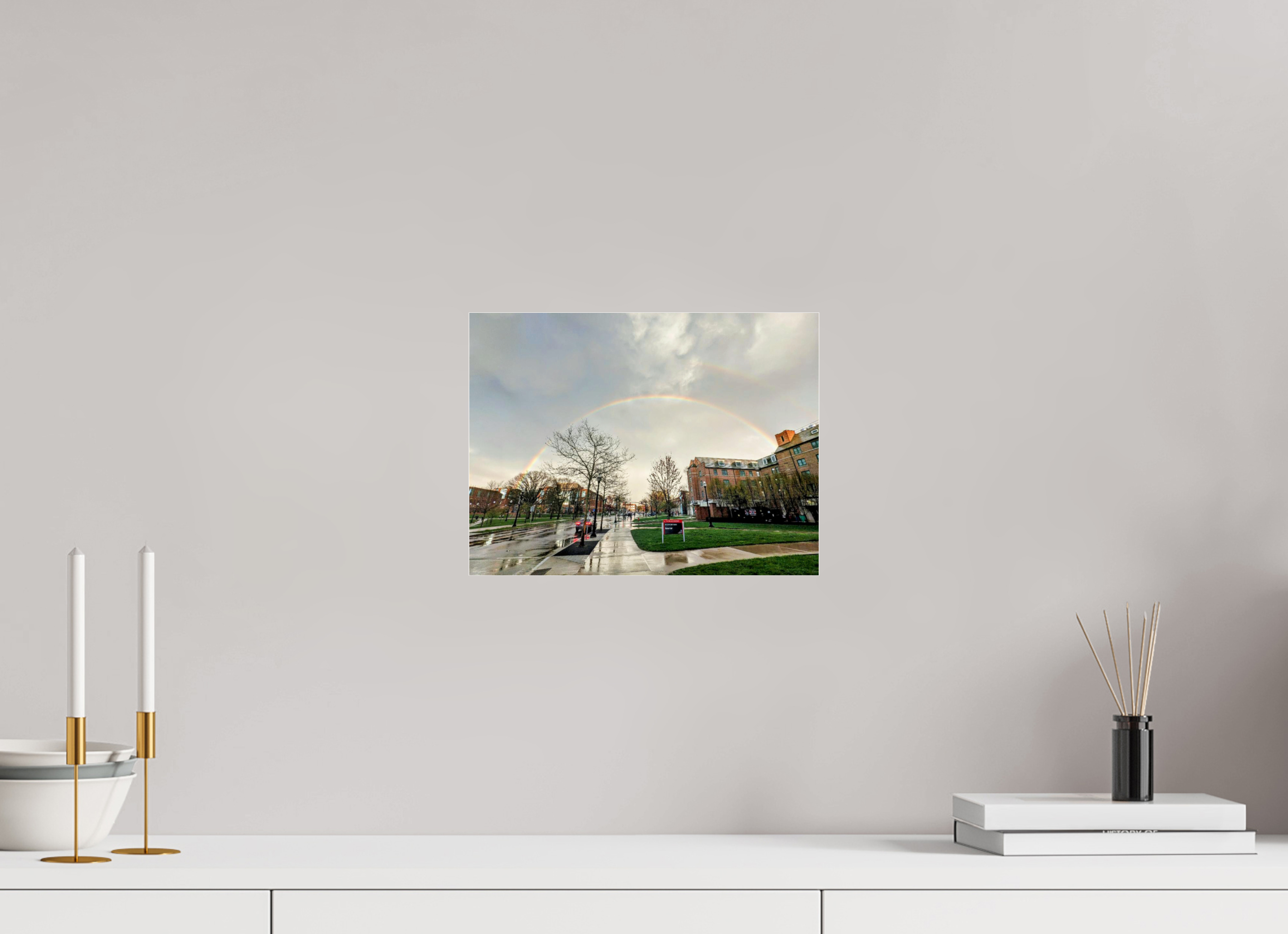 12 x 9″, Standard Double Rainbow over OSU on Acrylic Glass